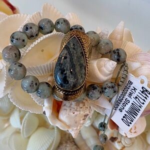 Gray Beaded Bracelet with Stone Accent